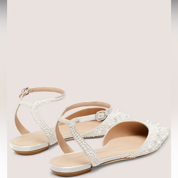 Stuart Weitzman Pearl Satin Bliss Flats White Pointed Toe Bridal Shoes Size 11 - Picture 6 of 17